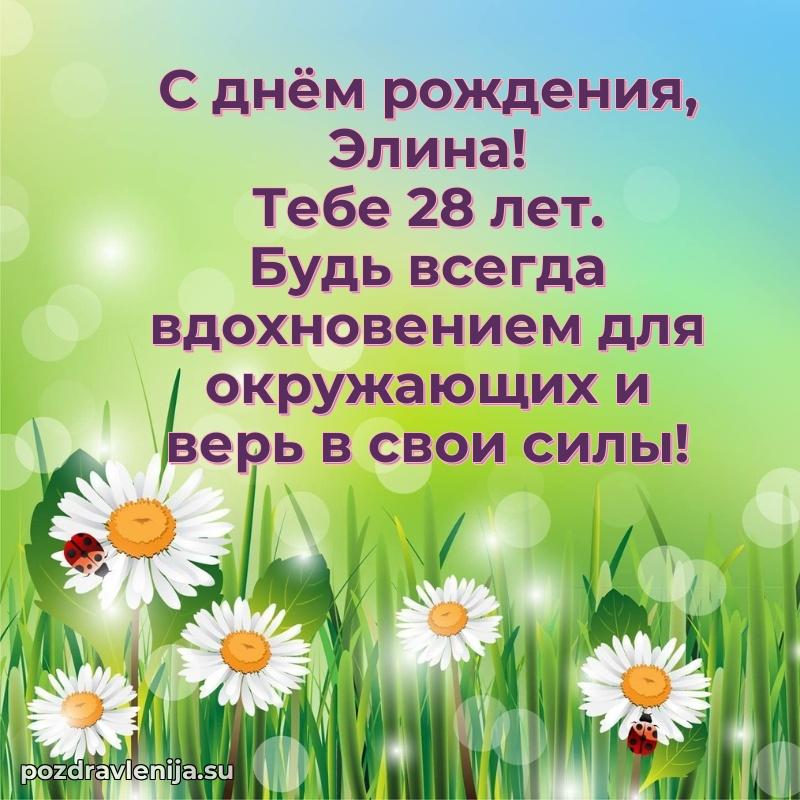 Открытка с Днем Рождения Элине 28 лет