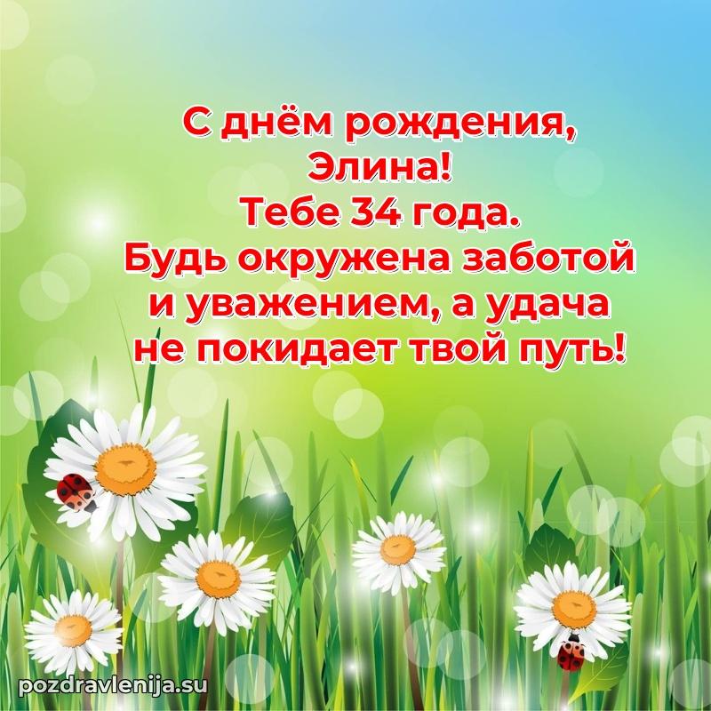Современная открытка поздравление Элине с Днем Рождения на 34 года