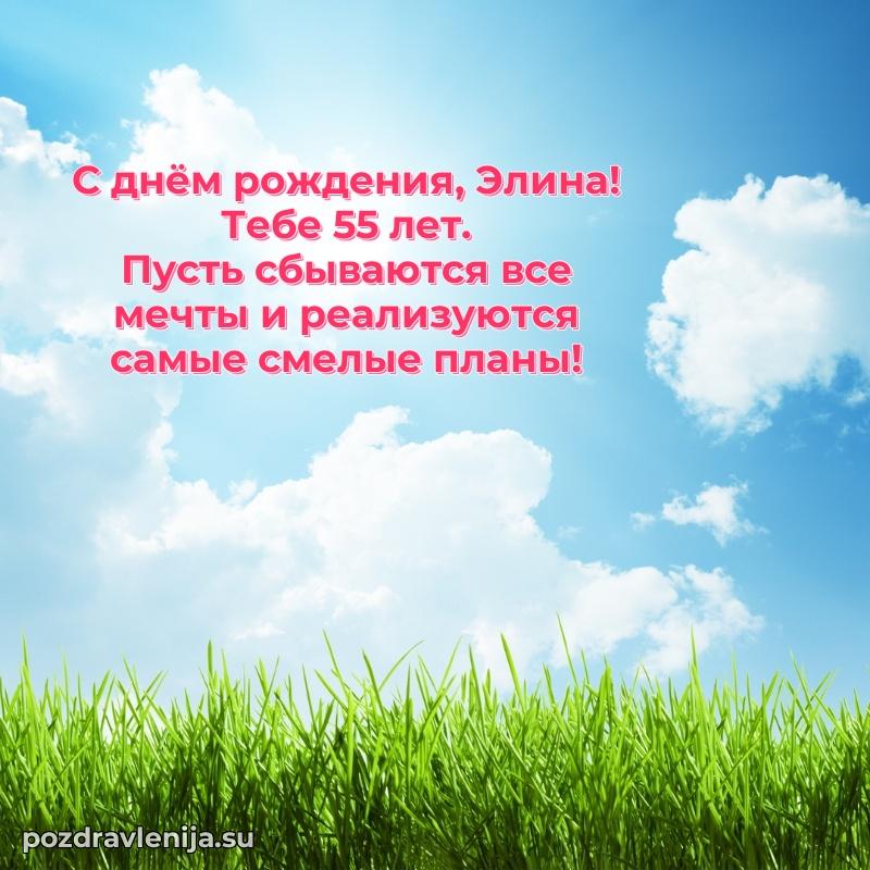 Современная открытка поздравление Элине с Днем Рождения на 55 лет