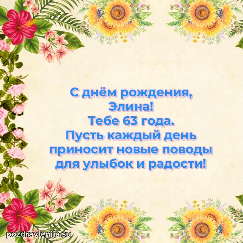 Открытка с Днем Рождения Элине 63 года
