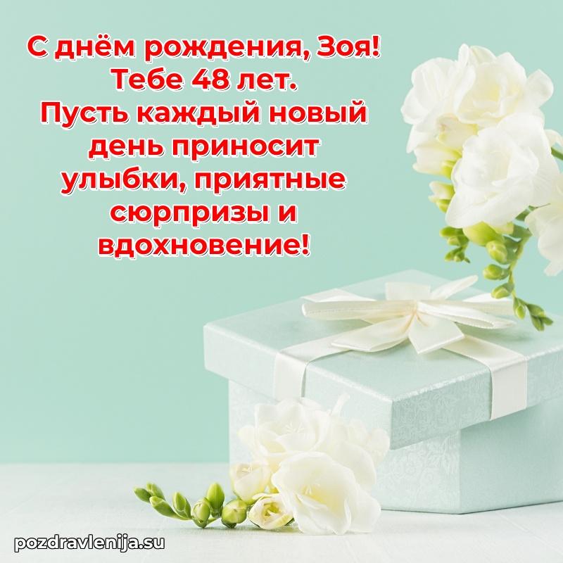 Современная открытка поздравление Зое с Днем Рождения на 48 лет