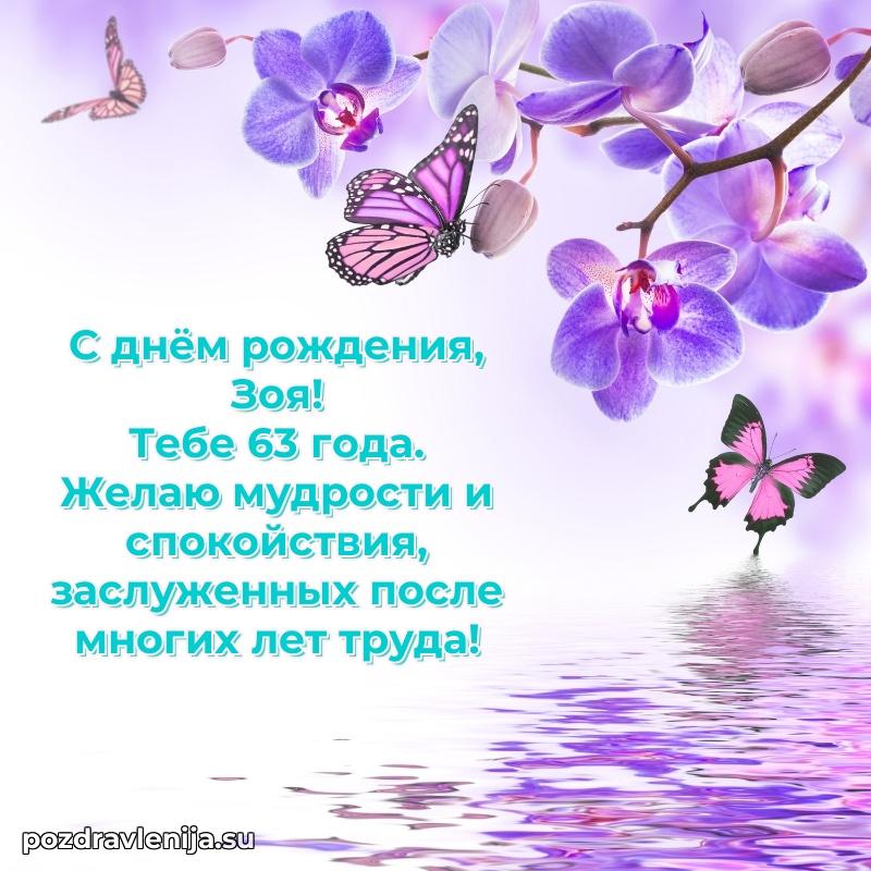 Открытка с Днем Рождения Зое 63 года